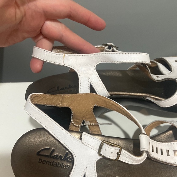 CLARKS Bendables Leather Wedge Sandals white color Women's Sz 10M - Picture 12 of 13